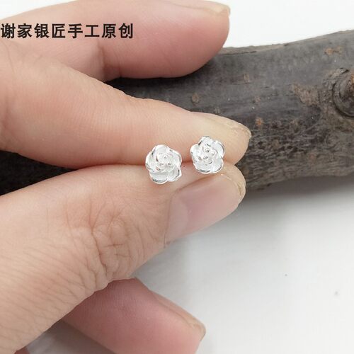 谢家银匠玫瑰花花朵99足银