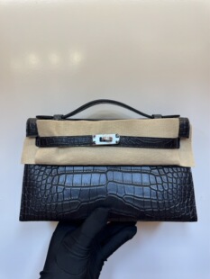 手缝蜡线mk1凯莉一代KL22黑银雾面方块美洲鳄鱼皮迷你定制晚宴包