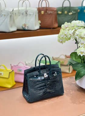 个性慵懒|W0博斯普鲁斯绿bk25高光美洲hcp鳄鱼定制手工蜡线铂金包