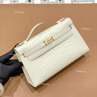 手工定制凯莉一代mk1冰川白金扣雾面hcp美洲鳄鱼KL22宴会女包蜡线