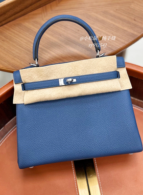 扎染蓝色Blue tie手工蜡线进口togo牛皮凯莉包KL25cm手提女包银扣