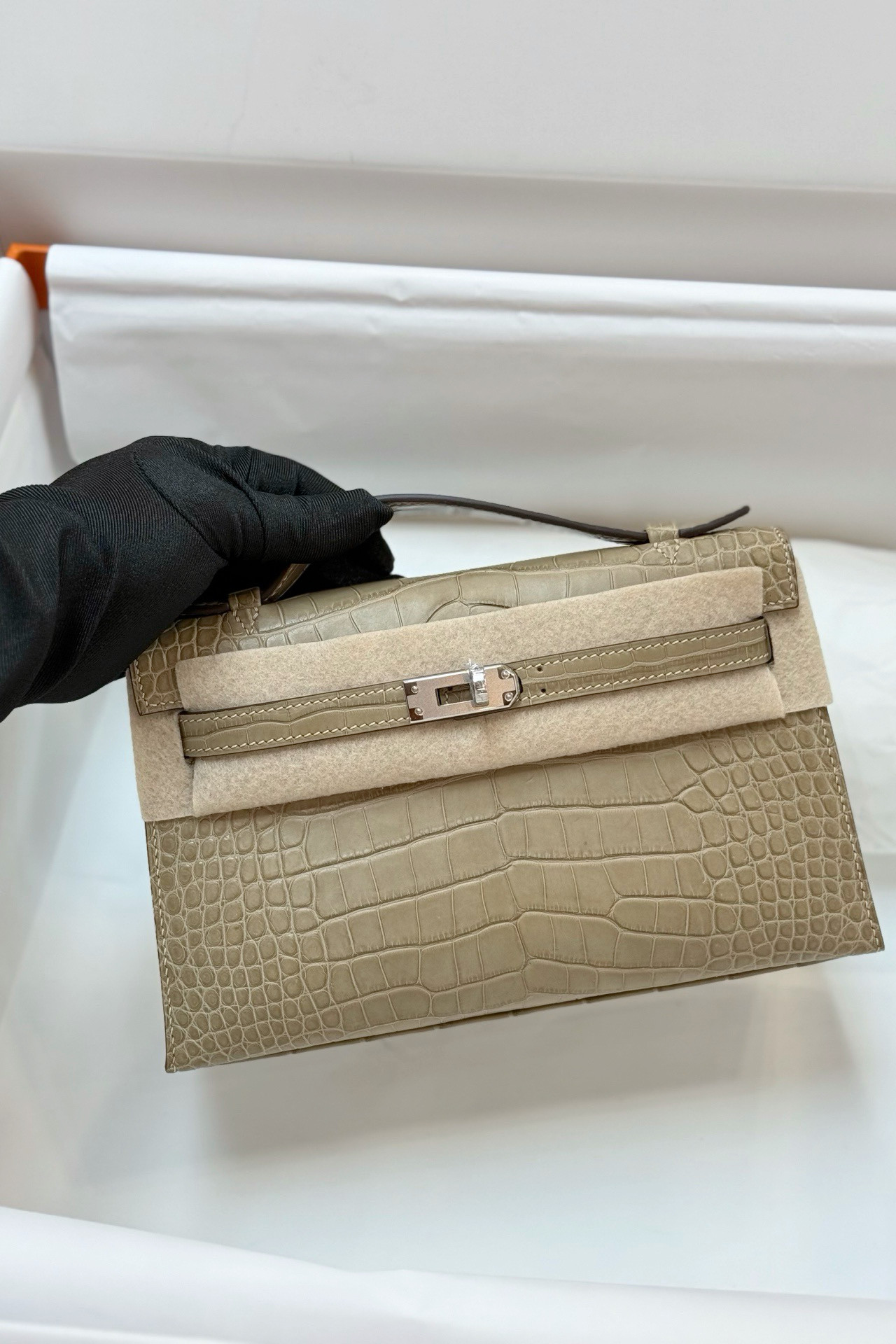 定制鳄鱼皮手拿包风衣灰凯莉一代22cm雾面hcp原厂mk1蜡线手提晚宴