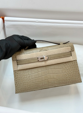 定制鳄鱼皮手拿包风衣灰凯莉一代22cm雾面hcp原厂mk1蜡线手提晚宴