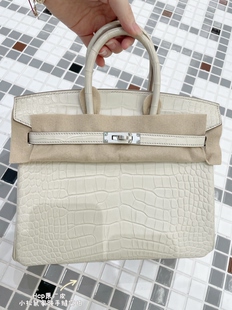 冰川奶白8L原厂hcp雾面美洲鳄鱼皮手缝蜡线女 SO定制铂金包BK25