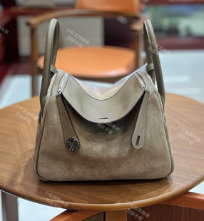 定制林迪包LD26cm原厂麂皮绒翻面磨砂牛皮卡其大象灰银扣手工蜡线