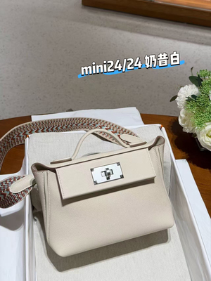 纯手工蜡线银扣奶昔白eve/sw手提凯莉mini2424原厂牛皮单肩公文包
