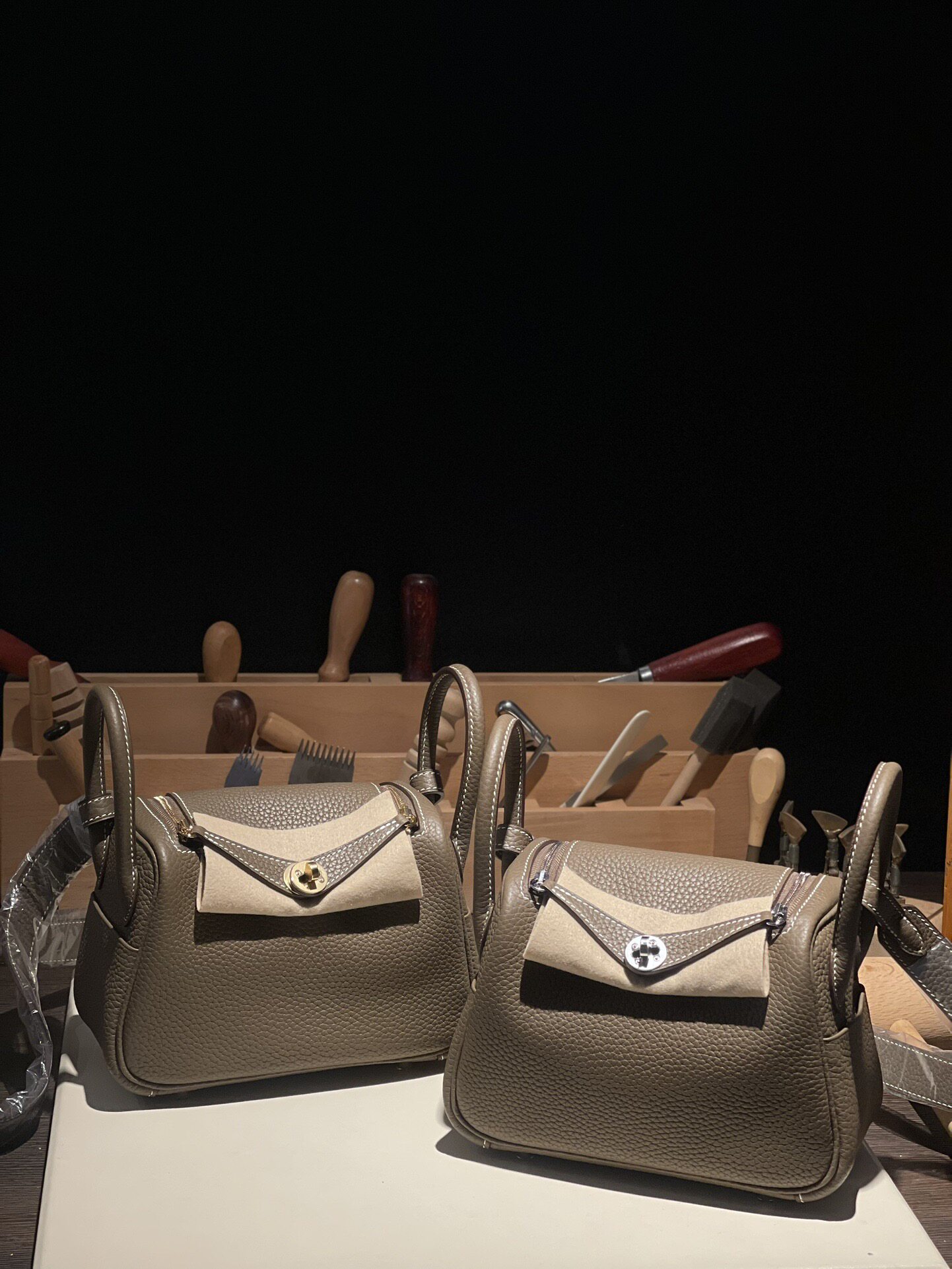 纯手工蜡线琳迪LD大象灰TC荔枝纹牛皮手提包mini医生包拉链金银扣