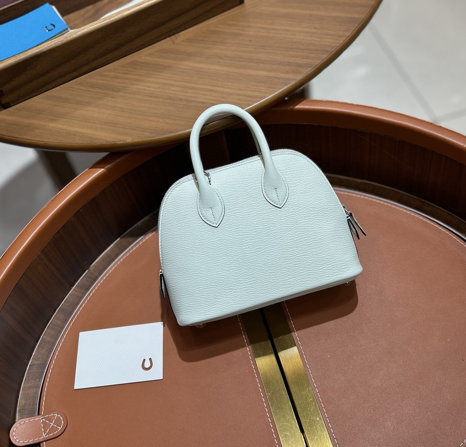 定制迷你保龄球mini贝壳女小包 新色N3薄荷绿 法产山羊皮拉链手提