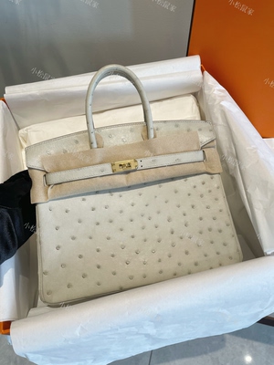 纯手工蜡线缝制BK25铂金包80 Gris perle 珍珠灰南非kk鸵鸟皮金扣