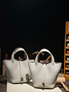 手工蜡线picotin18菜篮子包 珍珠灰金银扣法国原厂TC牛皮hobo慵懒