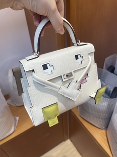 高版 本手工蜡线doll马赛克娃娃奶昔白拼奶茶色手掌纹EP牛皮公仔包