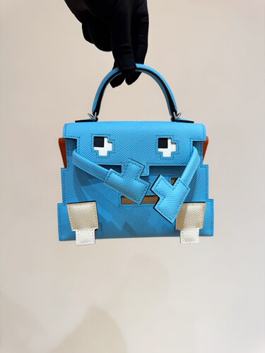 高版本凯莉包kellydoll糖果蓝马赛克娃娃包手工蜡线拼epsom牛皮