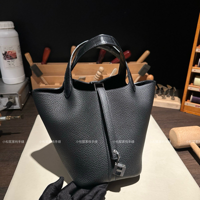 手工蜡线picotin18 菜篮子touch鳄鱼 黑色银扣法国进口TC牛皮hobo