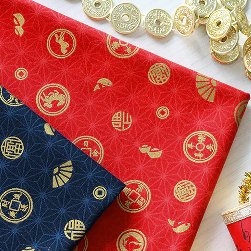 全棉春节布烫金铜钱马