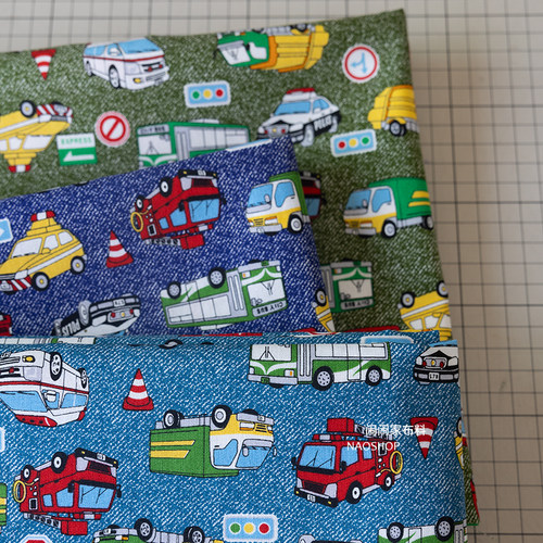 闹闹家布料全棉男生卡通车车