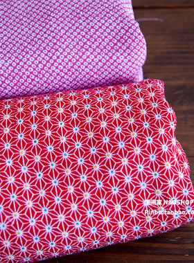 闹闹家和风服装手工diy布料面料包包口金红色麻叶绉布[130]