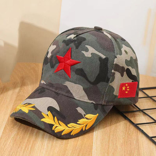 迷彩遮阳帽刺绣五角星鸭舌帽定制老兵聚会棒球帽户外大檐太阳帽子