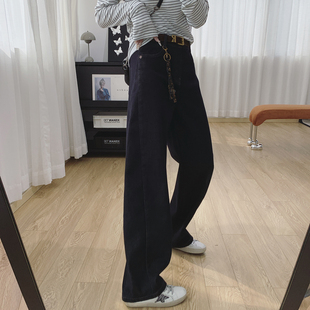 清仓特价 高腰加厚加绒弯刀牛仔裤女冬季裤子宽松直筒窄版阔腿裤