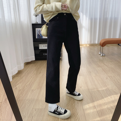 四面弹高腰显瘦加绒直筒法棍裤女