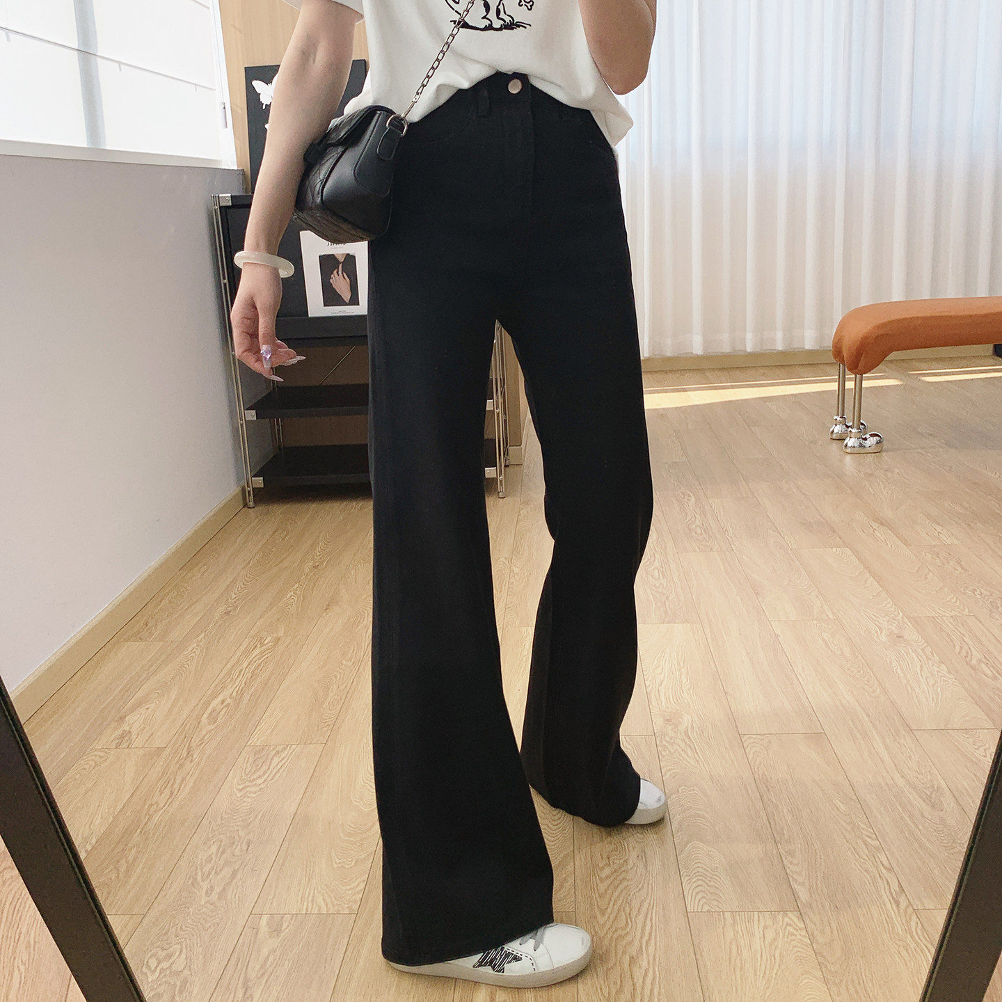 四面弹高腰显瘦不贴腿微喇牛仔裤女春季裤子直筒阔腿提臀喇叭裤