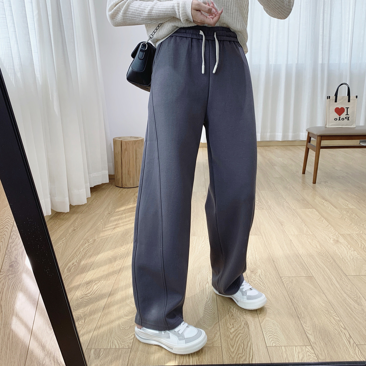 空气层宽松直筒休闲阔腿裤女秋季弯刀裤高腰显瘦茧型镰刀裤长裤
