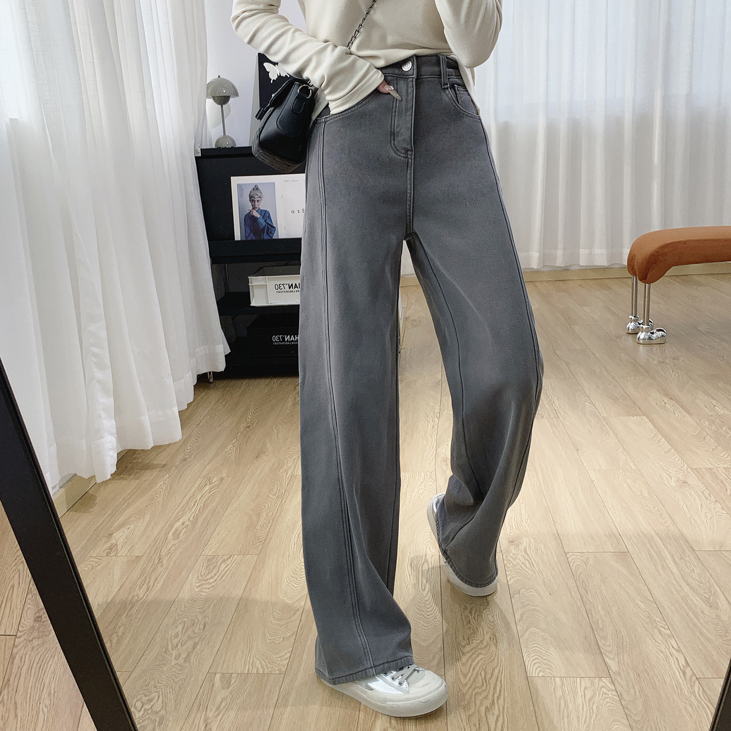 巨显瘦高腰垂感加厚加绒牛仔裤女