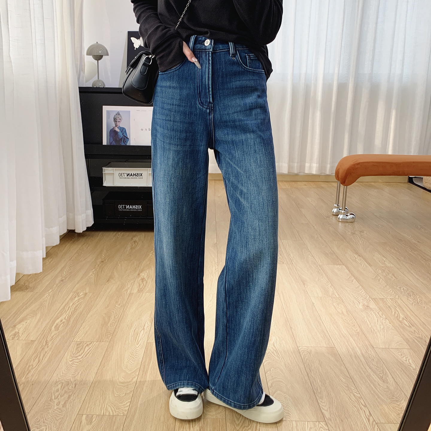 巨显瘦四面弹高腰加绒牛仔裤女