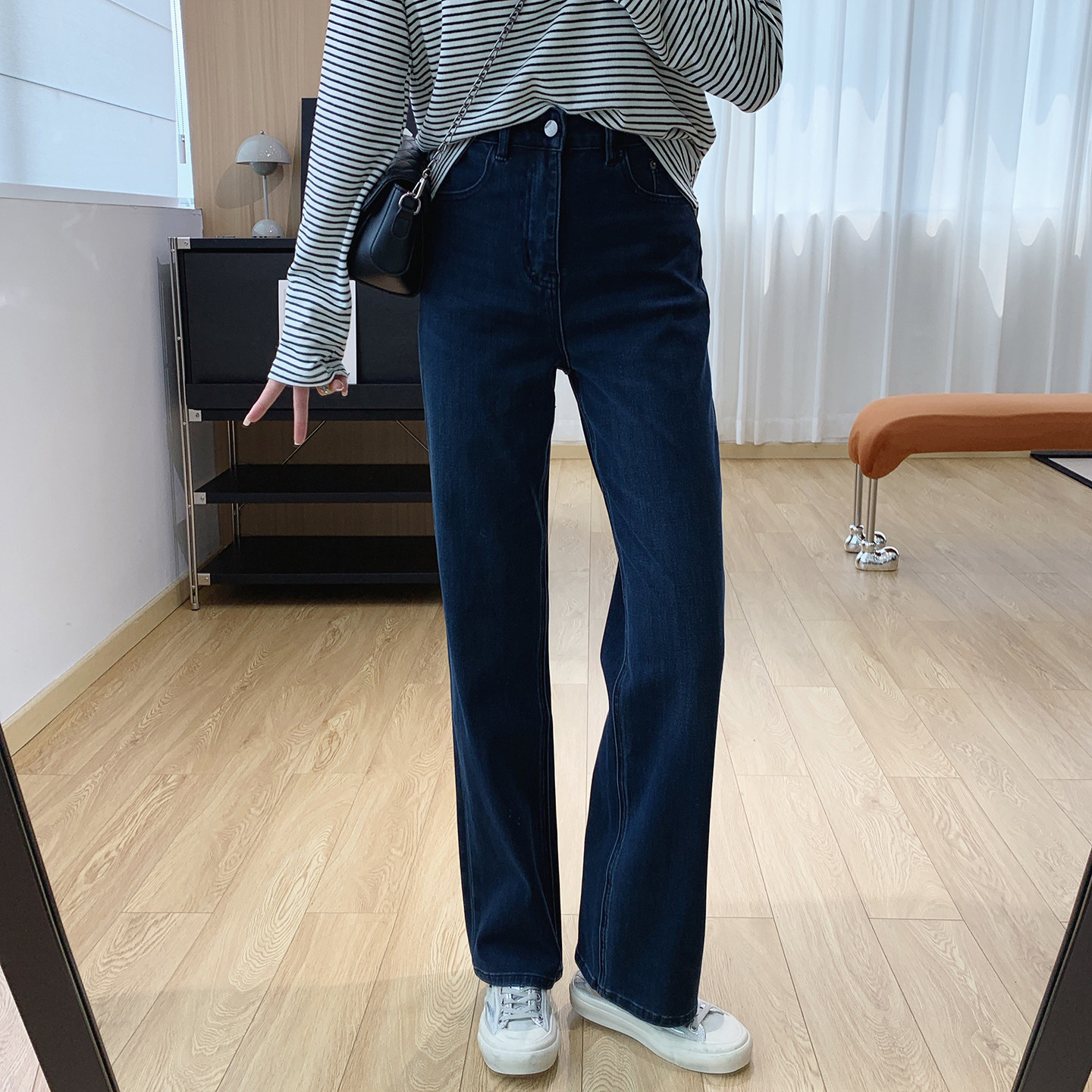 显高显腿长！四面弹高腰显瘦巨好看的窄版直筒牛仔裤女秋冬裤子
