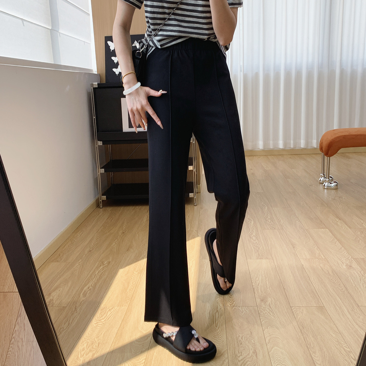 超美人鱼裤!中骨线巨显瘦修身提臀微喇裤女夏薄款裤子九分休闲裤