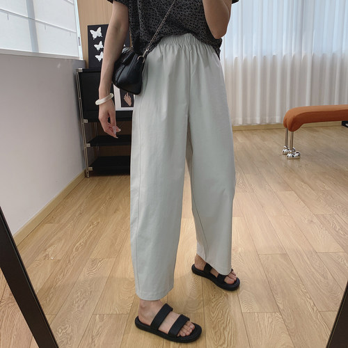 抗皱松紧腰宽松直筒休闲裤女