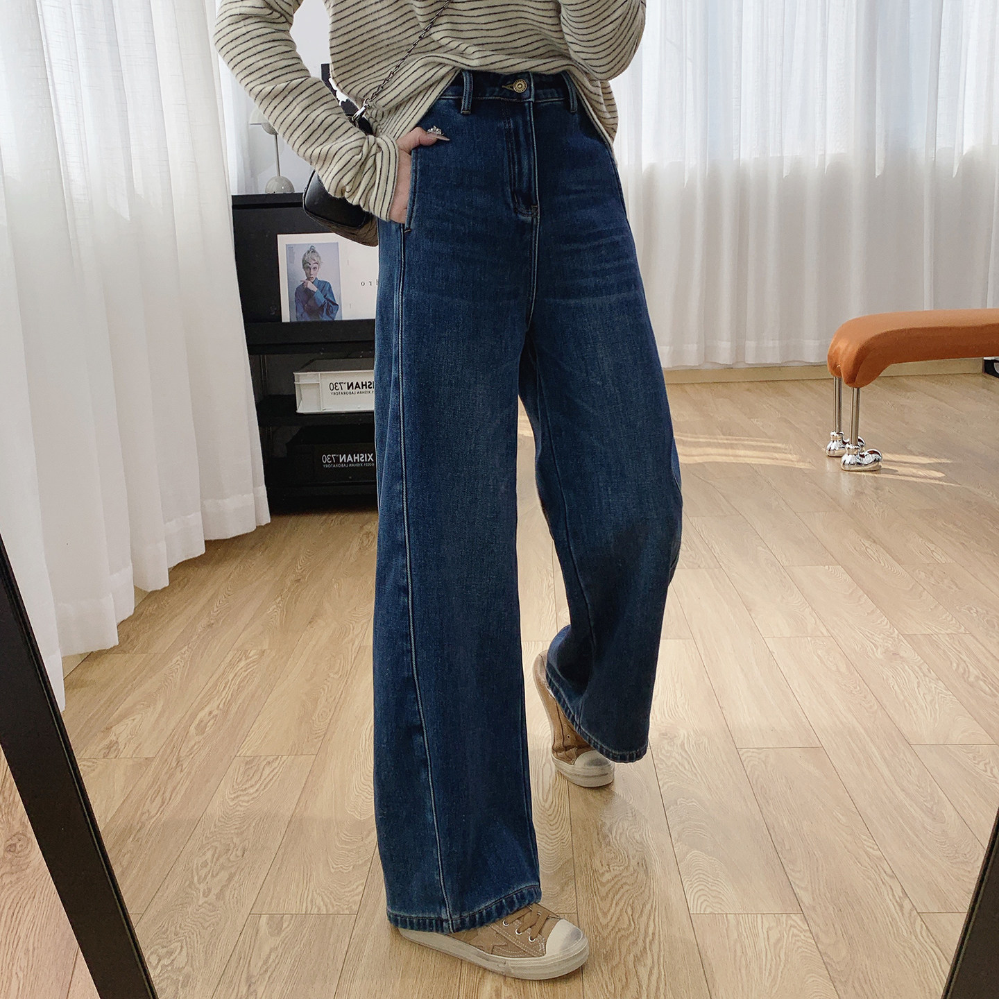 高腰显瘦加绒弯刀裤牛仔裤女秋冬2025新款裤子宽松直筒阔腿裤冬季,女装/女士精品,牛仔裤,淘宝优惠券,粉丝福利购,淘宝优惠卷