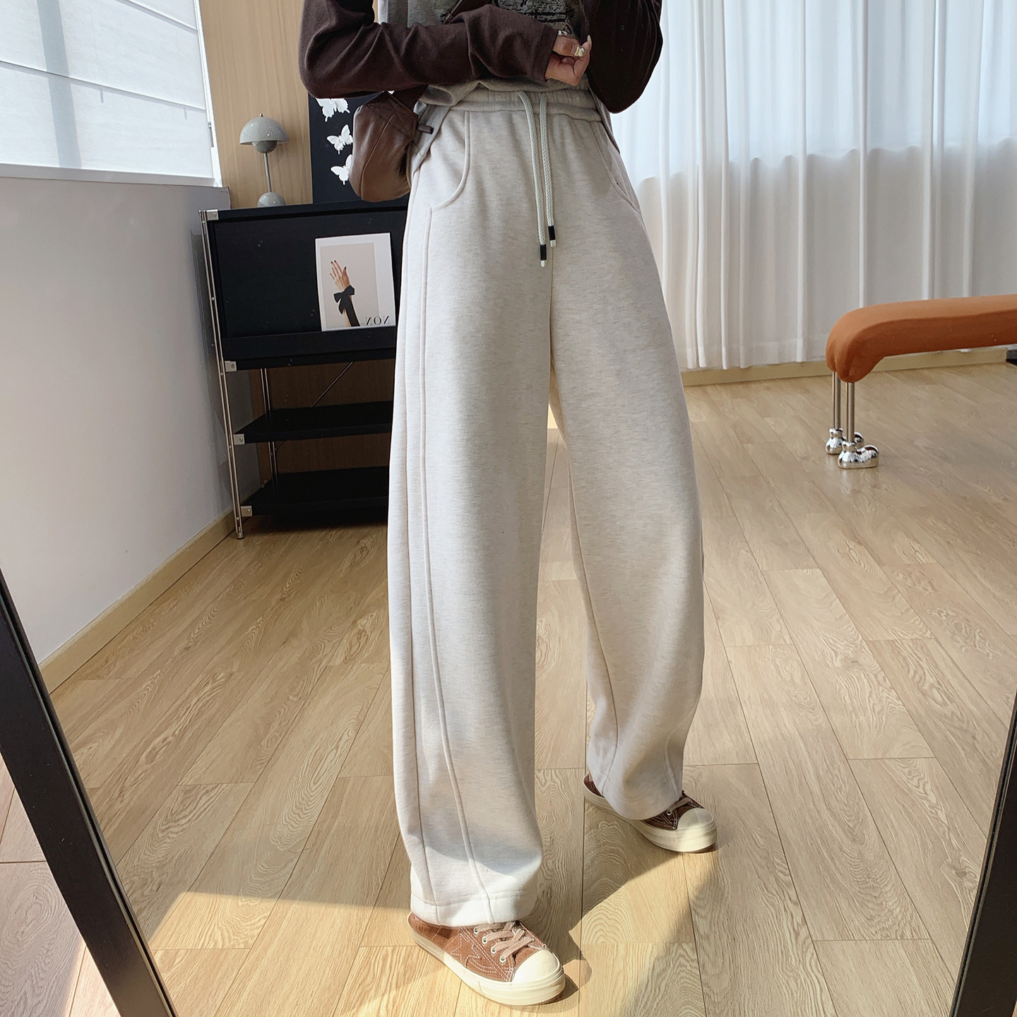 醋酸羊毛裤显瘦垂感加绒窄版弯刀裤女秋冬梨型身材裤子休闲阔腿裤