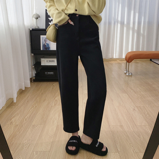 子宽松显瘦萝卜哈伦裤 梨型身材裤 女冬季 高腰显瘦加绒锥形牛仔裤