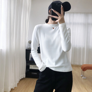 正肩T恤纯色上衣 女秋冬长袖 11色 柔软磨毛加厚半高领内搭打底衫