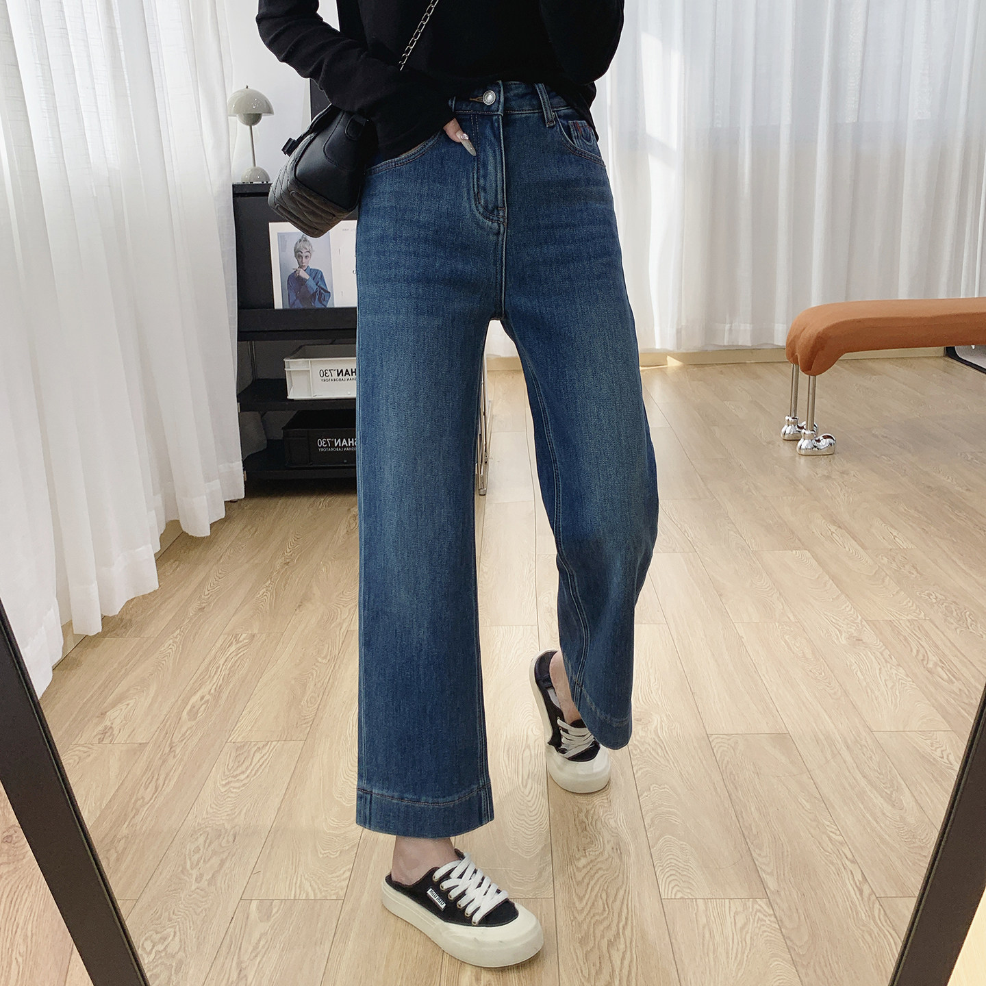 清仓特价四面弹高腰显瘦加绒直筒牛仔裤女秋冬裤子宽松法棍裤冬季,女装/女士精品,牛仔裤,淘宝优惠券,粉丝福利购,淘宝优惠卷