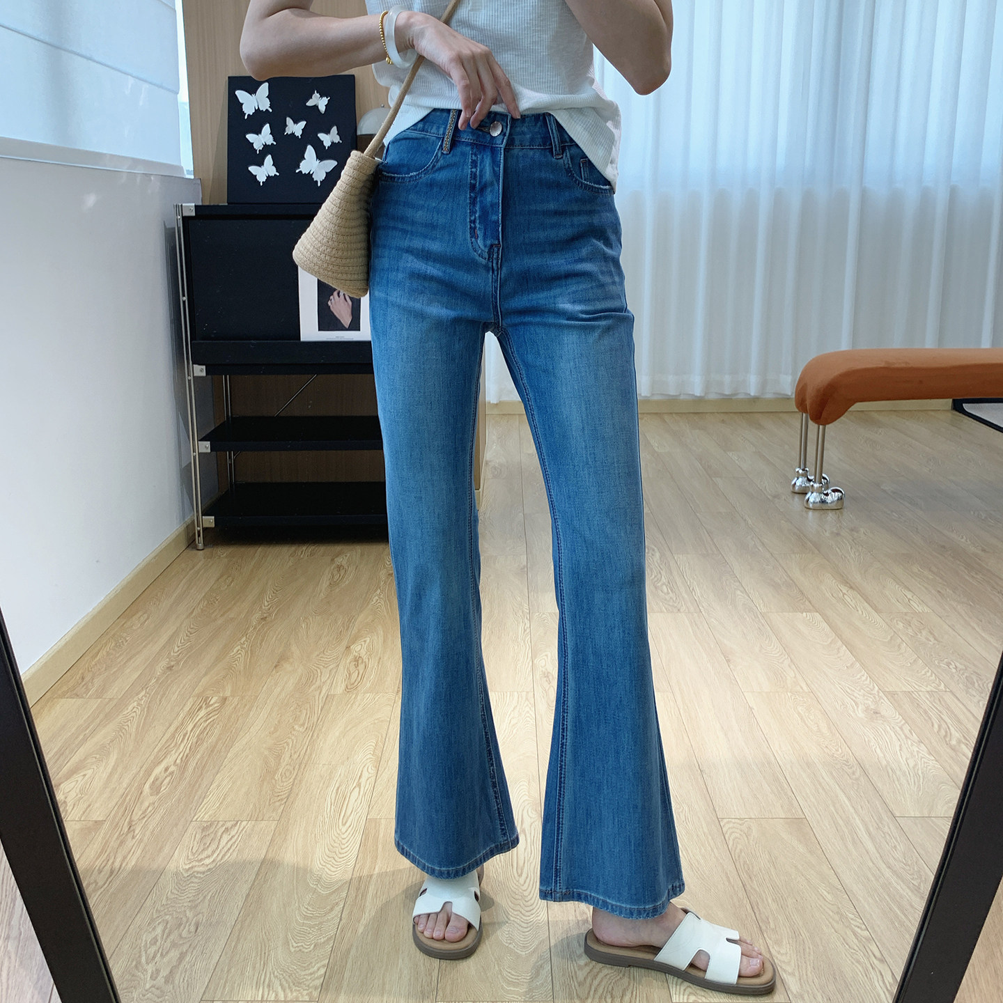 超薄四面弹高腰显瘦微喇牛仔裤女夏薄款裤子修身提臀小个子喇叭裤