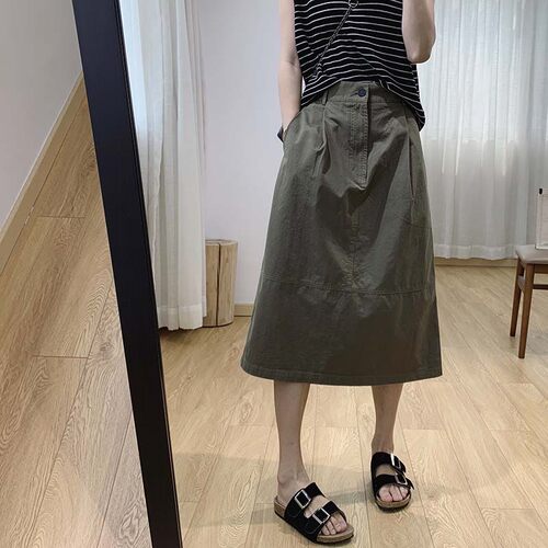 全棉后半松紧腰日系工装半身裙女