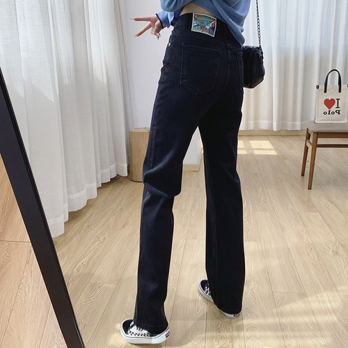 四面弹窄版牛仔阔腿裤女秋冬直筒