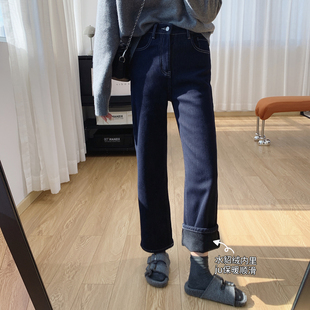 裤 直筒神裤 女冬季 加厚加绒宽松直筒牛仔裤 子秋冬 高腰显瘦法棍裤