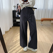 抗皱松弛感宽松直筒休闲裤 女秋季 裤 清仓特价 子显瘦垂感宽边阔腿裤