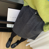 后半松紧腰绵羊毛加厚毛呢中裙秋冬花苞半身裙女冬季 裙子A字冬裙