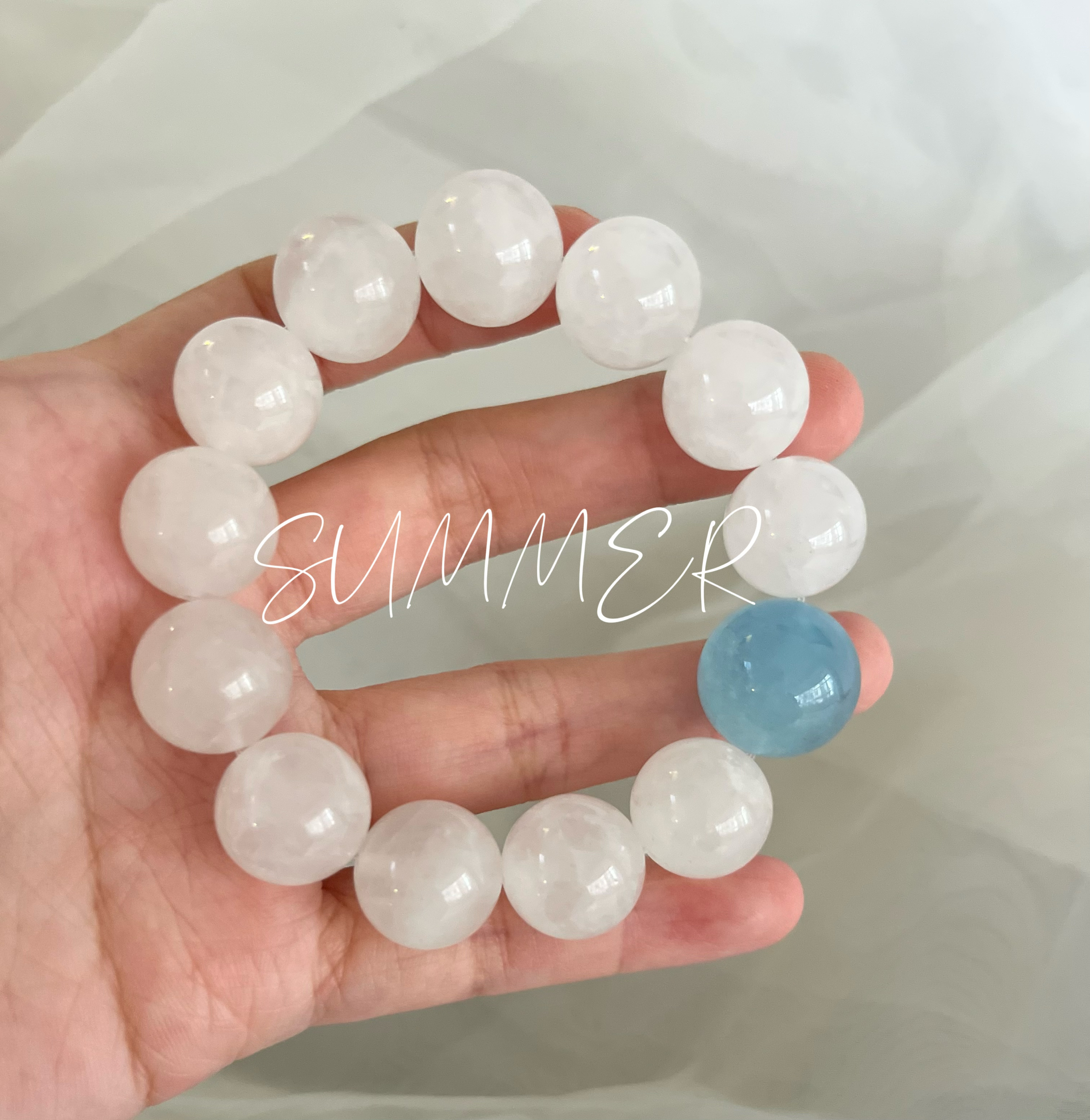 白幽灵海蓝宝天然水晶大卡手串女款高级感饰品送朋友闺蜜礼物首饰