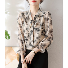 中年妈妈秋装薄款小衫长袖贵夫人气质上衣中老年女装雪纺衬衫春秋