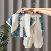 新中式 儿童中国风日常可穿薄款 2025新款 汉服男童夏季 短袖 古装 套装