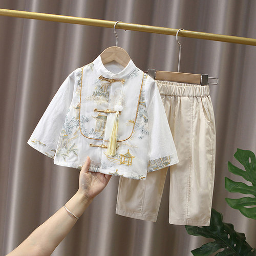 汉服男童春秋新中式日常改良套装