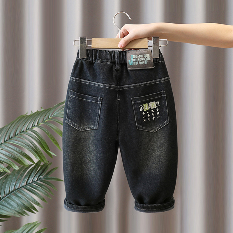 男童加绒加厚一体绒牛仔裤冬季