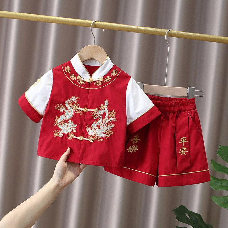 汉服夏季宝宝红色喜庆薄款套装图片