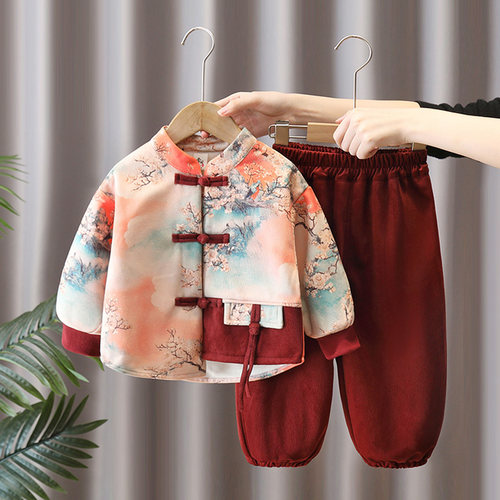 汉服男童秋冬装加绒加厚中式套装