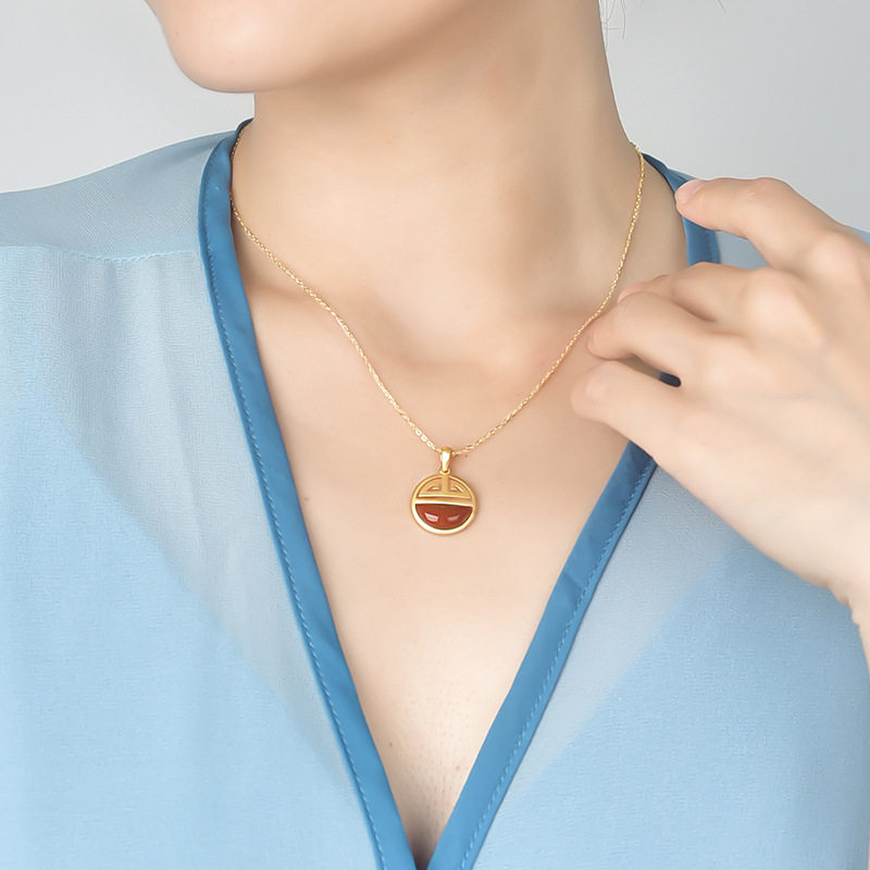 925银项链【福临】镀金天然南红玛瑙宝石吊坠中式旗袍汉服饰品