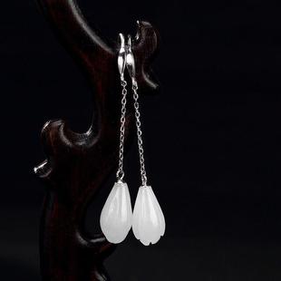 和田白玉兰花耳线耳环925银耳坠长款防过敏古典汉服仙女耳饰